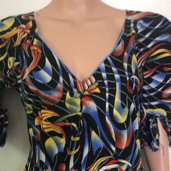 Ethnic Bird Print Maxi Dress with Flutter Sleeves - Picture 9 of 17